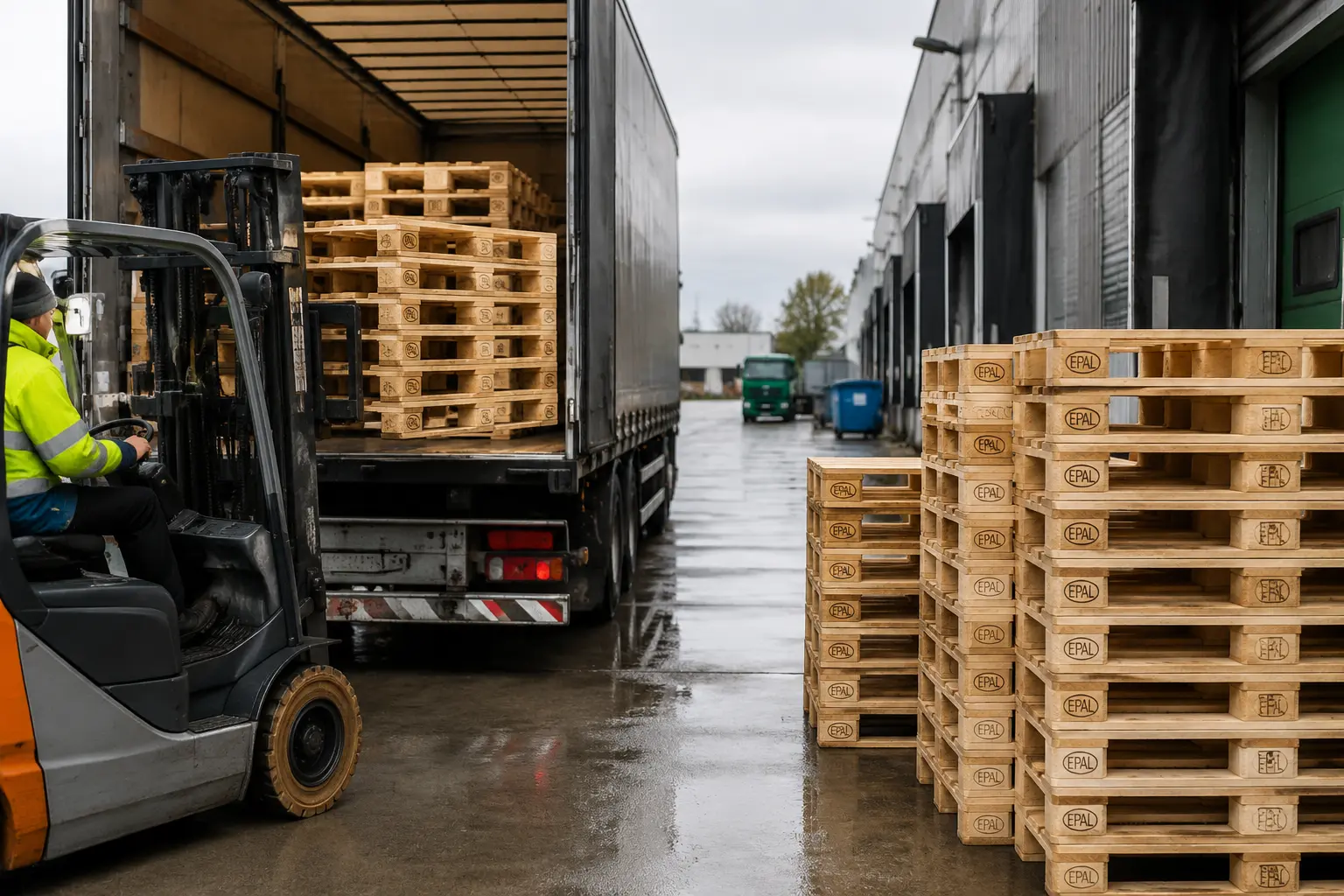 EPAL pallets exchanged at a warehouse dock supporting sustainable logistics