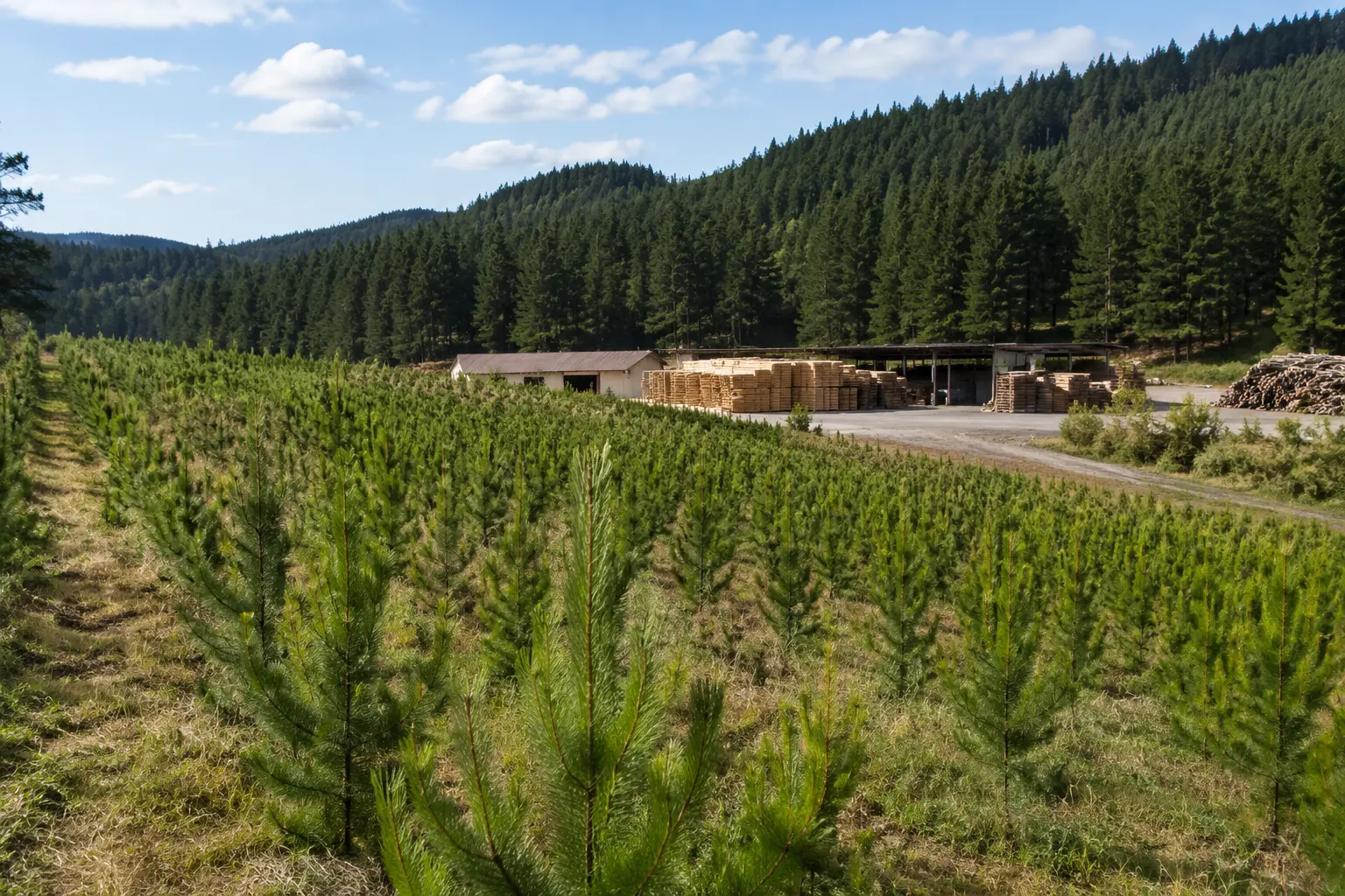 Managed pine plantation forest used for sustainable pallet timber