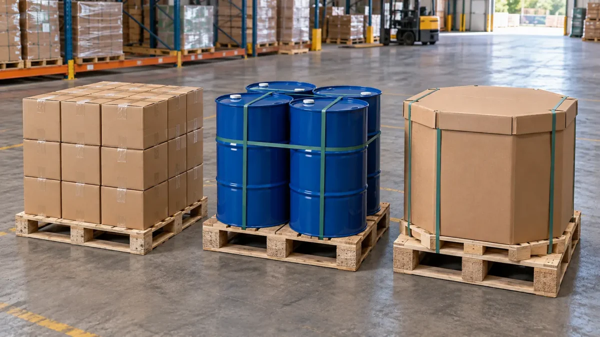 CP1, CP3, and CP9 chemical pallets shown side by side with different loads