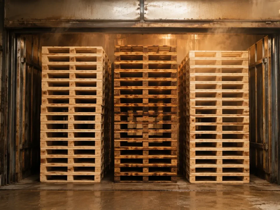 Stacked wooden pallets showing moisture control during kiln drying