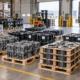 Wooden pallets loaded with automotive parts at a manufacturing receiving dock